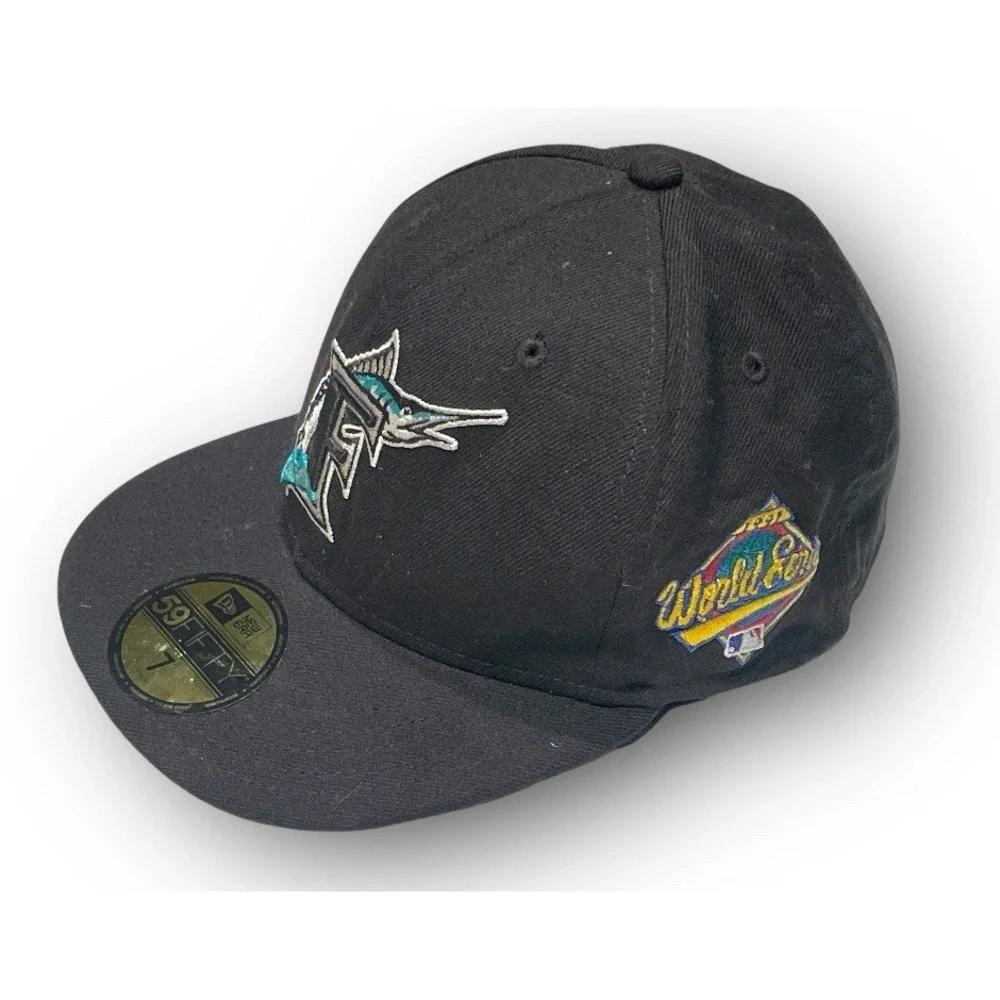 Florida Marlins New Era 59FIFTY Fitted Hat 1997 World Series Patch Sz7 Black